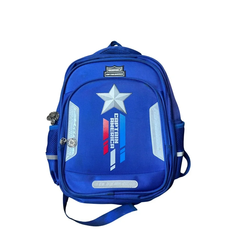Marvel Captain America Kids Backpack Blue Superhero School Bag Star Assemble